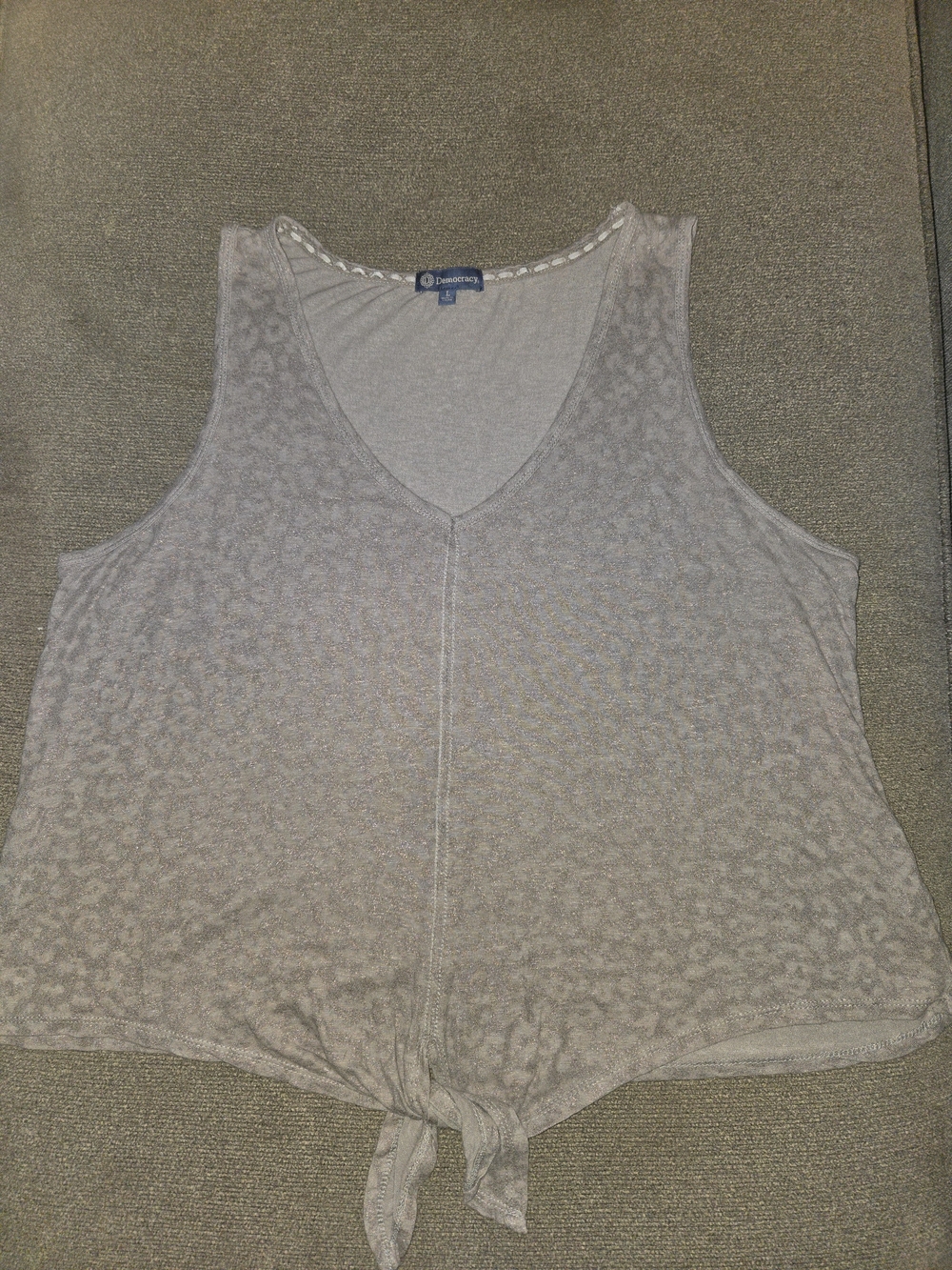 Democracy Light Gray Leopard-Print Tie-Front Tank Top
